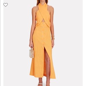 Nanushka Yellow/ light Orange Midi Halter Linen Dress
